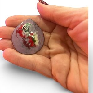 Meab Enamel Handcrafted Copper and Red Swirl Ceramic Brooch